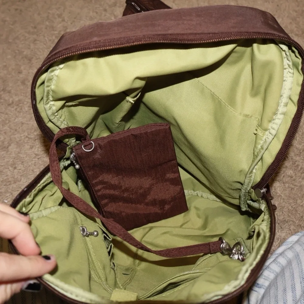 Baggallini Classic Nylon Backpack Convertible Zip Sling Travel‎ Bag - Brown